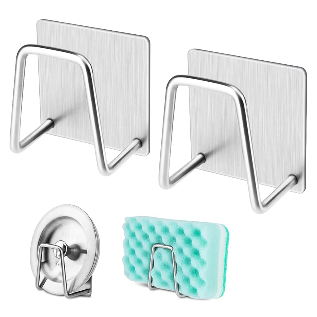 HASTHIP 2Pcs Self Adhesive Sponge Holder Sink Caddy for Kitchen Sink, 304 Stainless Steel Scrubber Hanger Caddy Accessories for Kitchen Accessories, Sliver HASTHIP 2Pcs Self Adhesive Sponge Holder Sink Caddy for Kitchen Sink, 304 Stainless Steel Scrubber Hanger Caddy Accessories for Kitchen Accessories, Sliver